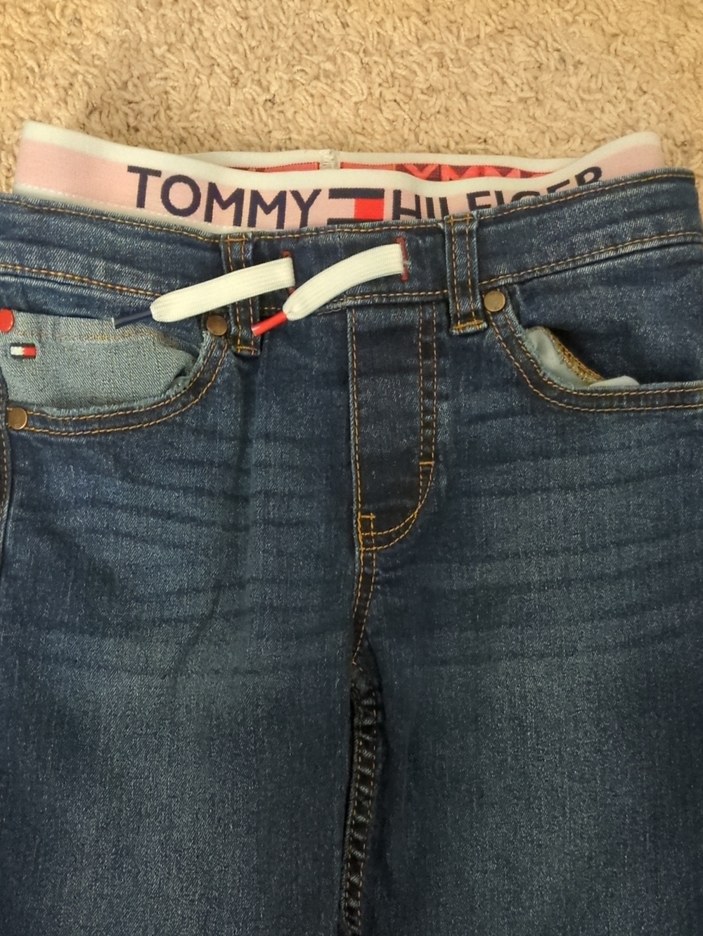 Boy's Tommy Hilfiger Dark Blue Denim Jeans with Branded Waistband